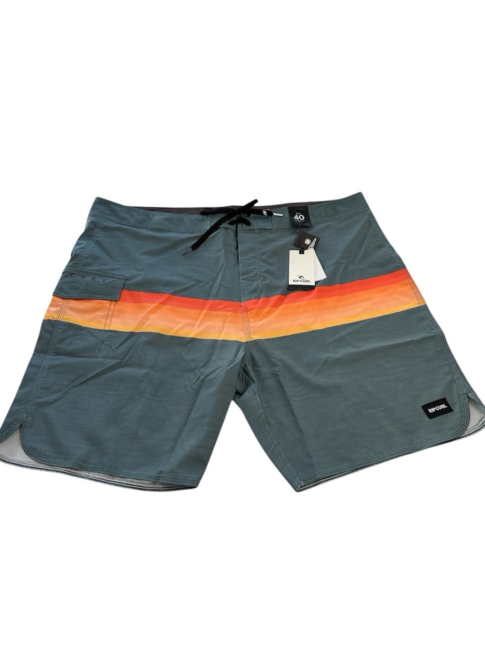 Rip Curl Boardshorts Swim Trunks Gray Orange-Red Sunset Stripe NWT Men’s Size 40